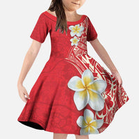 Plumeria Family Matching Puletasi and Hawaiian Shirt Polynesian Tribal Frangipani Red LT03 Daughter's Dress Red - Polynesian Pride