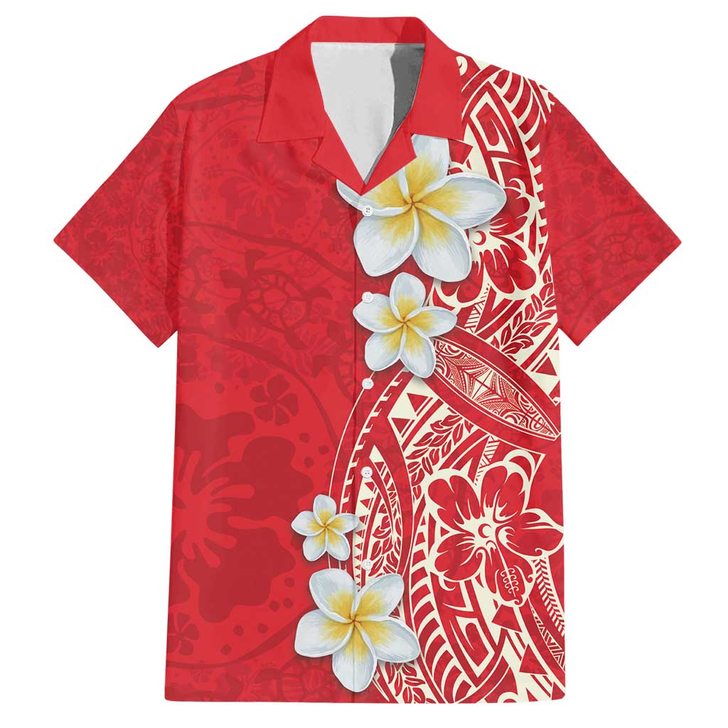 Plumeria Family Matching Puletasi and Hawaiian Shirt Polynesian Tribal Frangipani Red LT03 Dad's Shirt - Short Sleeve Red - Polynesian Pride