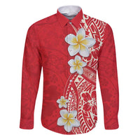 Plumeria Family Matching Puletasi and Hawaiian Shirt Polynesian Tribal Frangipani Red LT03 Dad's Shirt - Long Sleeve Red - Polynesian Pride