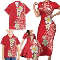 Plumeria Family Matching Short Sleeve Bodycon Dress and Hawaiian Shirt Polynesian Tribal Frangipani Red LT03 - Polynesian Pride