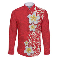 Plumeria Family Matching Short Sleeve Bodycon Dress and Hawaiian Shirt Polynesian Tribal Frangipani Red LT03 Dad's Shirt - Long Sleeve Red - Polynesian Pride