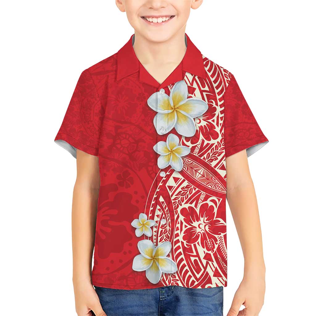 Plumeria Family Matching Short Sleeve Bodycon Dress and Hawaiian Shirt Polynesian Tribal Frangipani Red LT03 Son's Shirt Red - Polynesian Pride