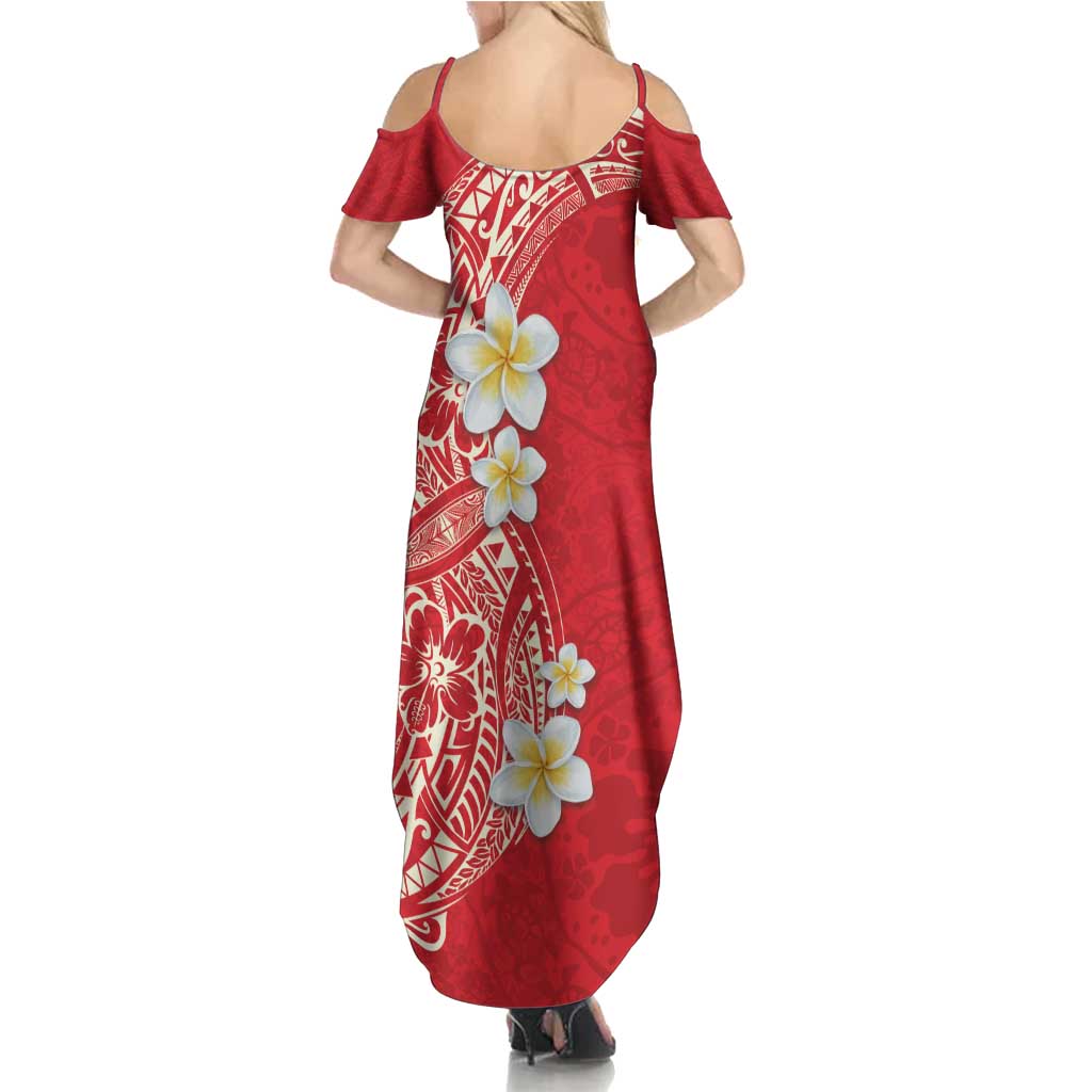 Plumeria Family Matching Summer Maxi Dress and Hawaiian Shirt Polynesian Tribal Frangipani Red LT03 - Polynesian Pride