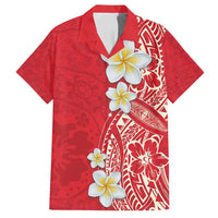 Plumeria Family Matching Tank Maxi Dress and Hawaiian Shirt Polynesian Tribal Frangipani Red LT03 Dad's Shirt - Short Sleeve Red - Polynesian Pride