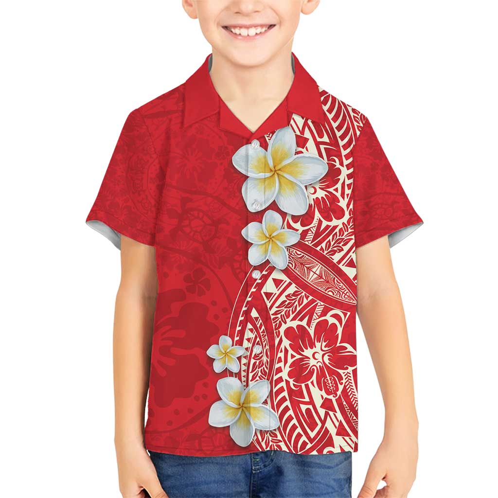 Plumeria Family Matching Tank Maxi Dress and Hawaiian Shirt Polynesian Tribal Frangipani Red LT03 Son's Shirt Red - Polynesian Pride