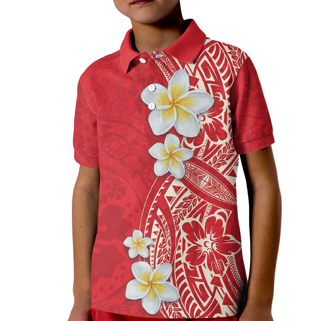 Plumeria Kid Polo Shirt Polynesian Tribal Frangipani Red