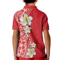 Plumeria Kid Polo Shirt Polynesian Tribal Frangipani Red