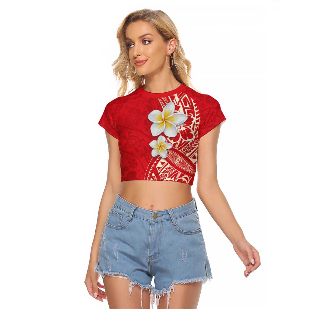 Plumeria Raglan Cropped T Shirt Polynesian Tribal Frangipani Red