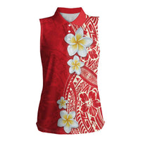 Plumeria Women Sleeveless Polo Shirt Polynesian Tribal Frangipani Red