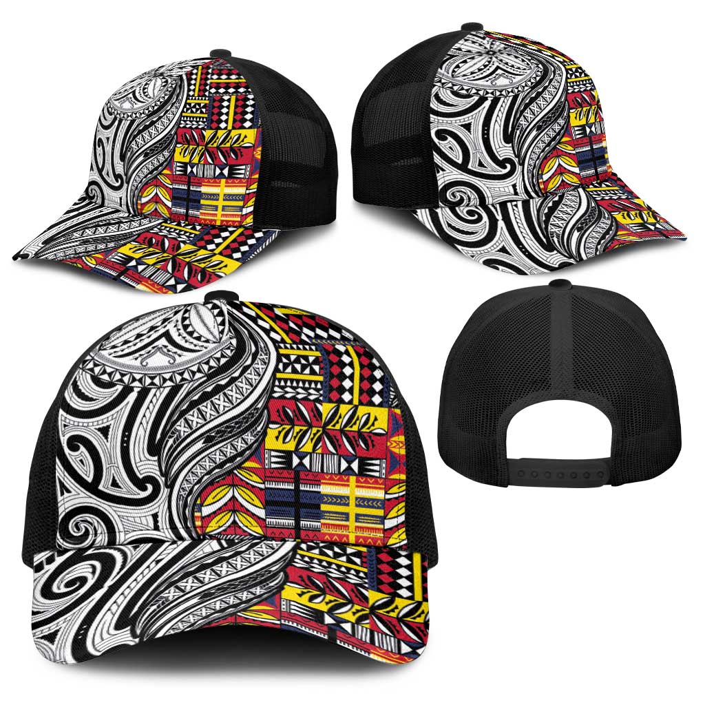 Niue Hiapo and Maori Decoration Tattoos Baseball Net Cap - Polynesian Pride