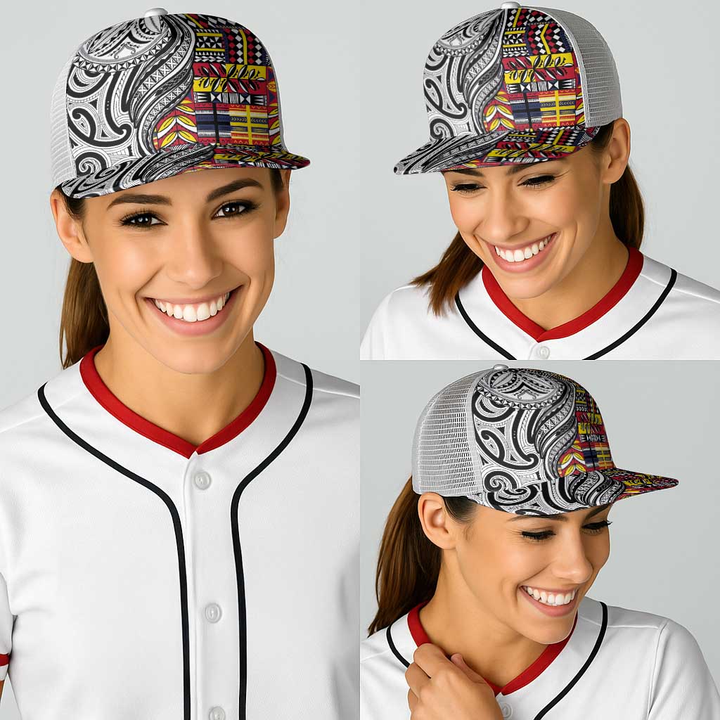 Niue Hiapo and Maori Decoration Tattoos Baseball Net Cap - Polynesian Pride