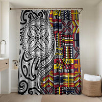 Niue Hiapo and Maori Decoration Tattoos Bathroom Set LT03 Shower Curtain Only White - Polynesian Pride