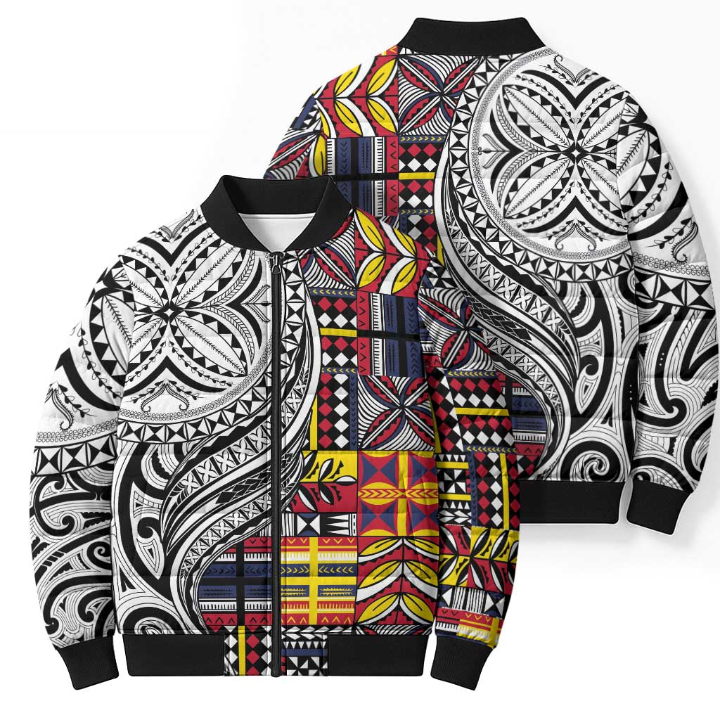 Niue Hiapo and Maori Decoration Tattoos Bomber Puffer Jacket LT03 - Polynesian Pride