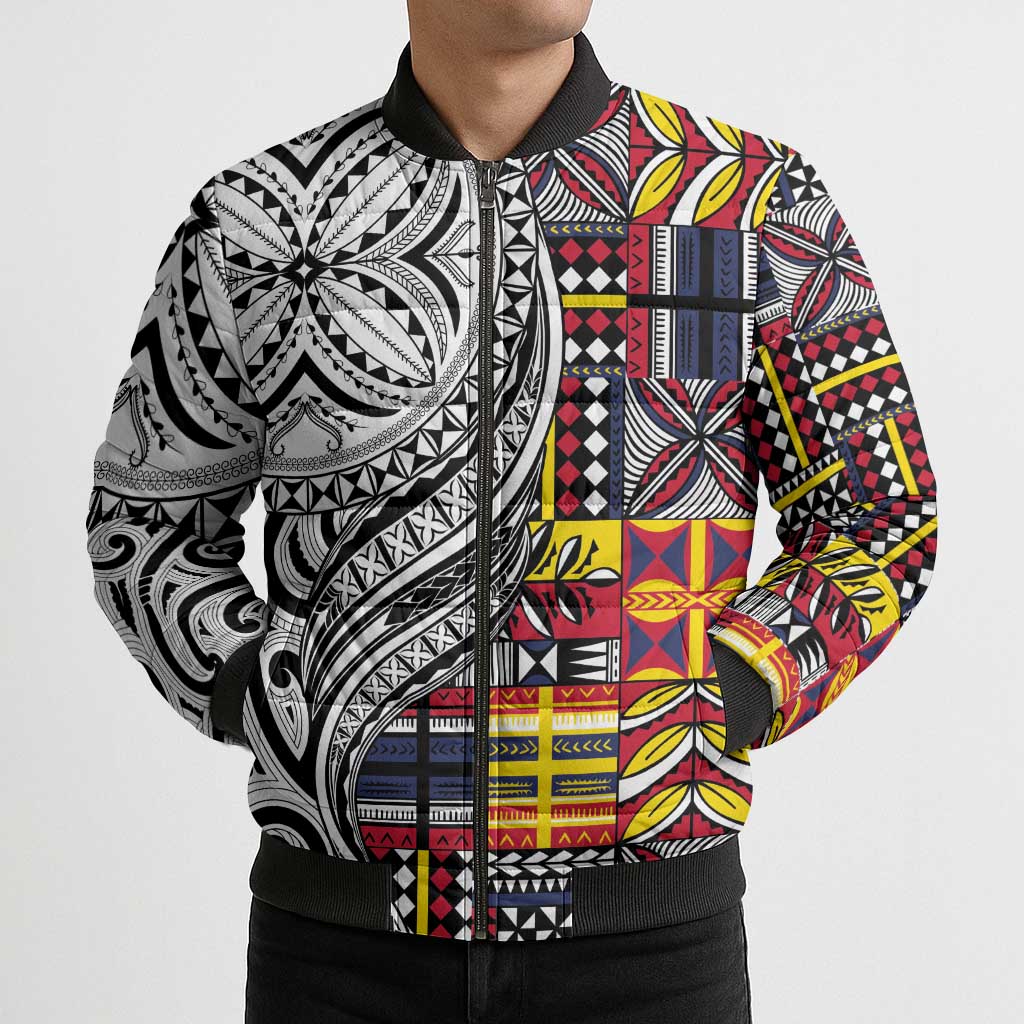 Niue Hiapo and Maori Decoration Tattoos Bomber Puffer Jacket LT03 - Polynesian Pride