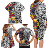 Niue Hiapo and Maori Decoration Tattoos Family Matching Long Sleeve Bodycon Dress and Hawaiian Shirt LT03 - Polynesian Pride