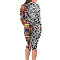 Niue Hiapo and Maori Decoration Tattoos Family Matching Long Sleeve Bodycon Dress and Hawaiian Shirt LT03 - Polynesian Pride