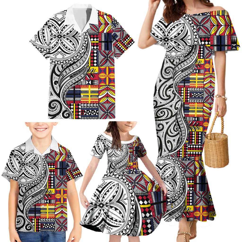 Niue Hiapo and Maori Decoration Tattoos Family Matching Mermaid Dress and Hawaiian Shirt LT03 - Polynesian Pride