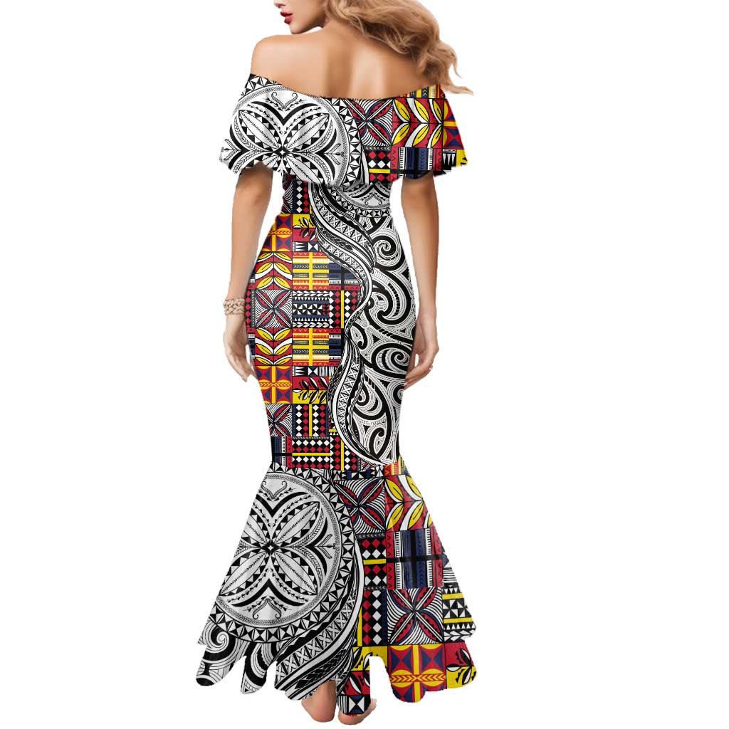 Niue Hiapo and Maori Decoration Tattoos Family Matching Mermaid Dress and Hawaiian Shirt LT03 - Polynesian Pride