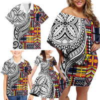 Niue Hiapo and Maori Decoration Tattoos Family Matching Off Shoulder Short Dress and Hawaiian Shirt LT03 - Polynesian Pride