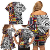 Niue Hiapo and Maori Decoration Tattoos Family Matching Off Shoulder Short Dress and Hawaiian Shirt LT03 - Polynesian Pride