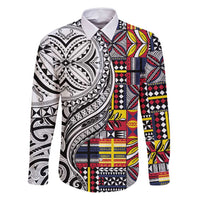 Niue Hiapo and Maori Decoration Tattoos Family Matching Off Shoulder Short Dress and Hawaiian Shirt LT03 Dad's Shirt - Long Sleeve White - Polynesian Pride