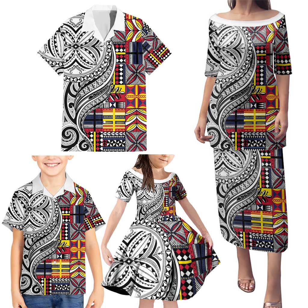 Niue Hiapo and Maori Decoration Tattoos Family Matching Puletasi and Hawaiian Shirt - Polynesian Pride