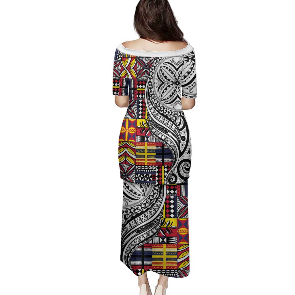 Niue Hiapo and Maori Decoration Tattoos Family Matching Puletasi and Hawaiian Shirt LT03 - Polynesian Pride