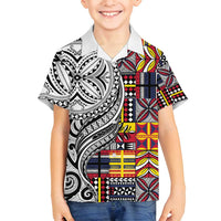 Niue Hiapo and Maori Decoration Tattoos Family Matching Puletasi and Hawaiian Shirt LT03 Son's Shirt White - Polynesian Pride
