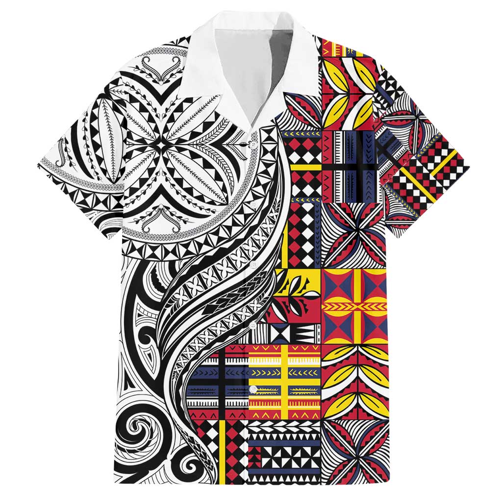 Niue Hiapo and Maori Decoration Tattoos Family Matching Short Sleeve Bodycon Dress and Hawaiian Shirt LT03 Dad's Shirt - Short Sleeve White - Polynesian Pride