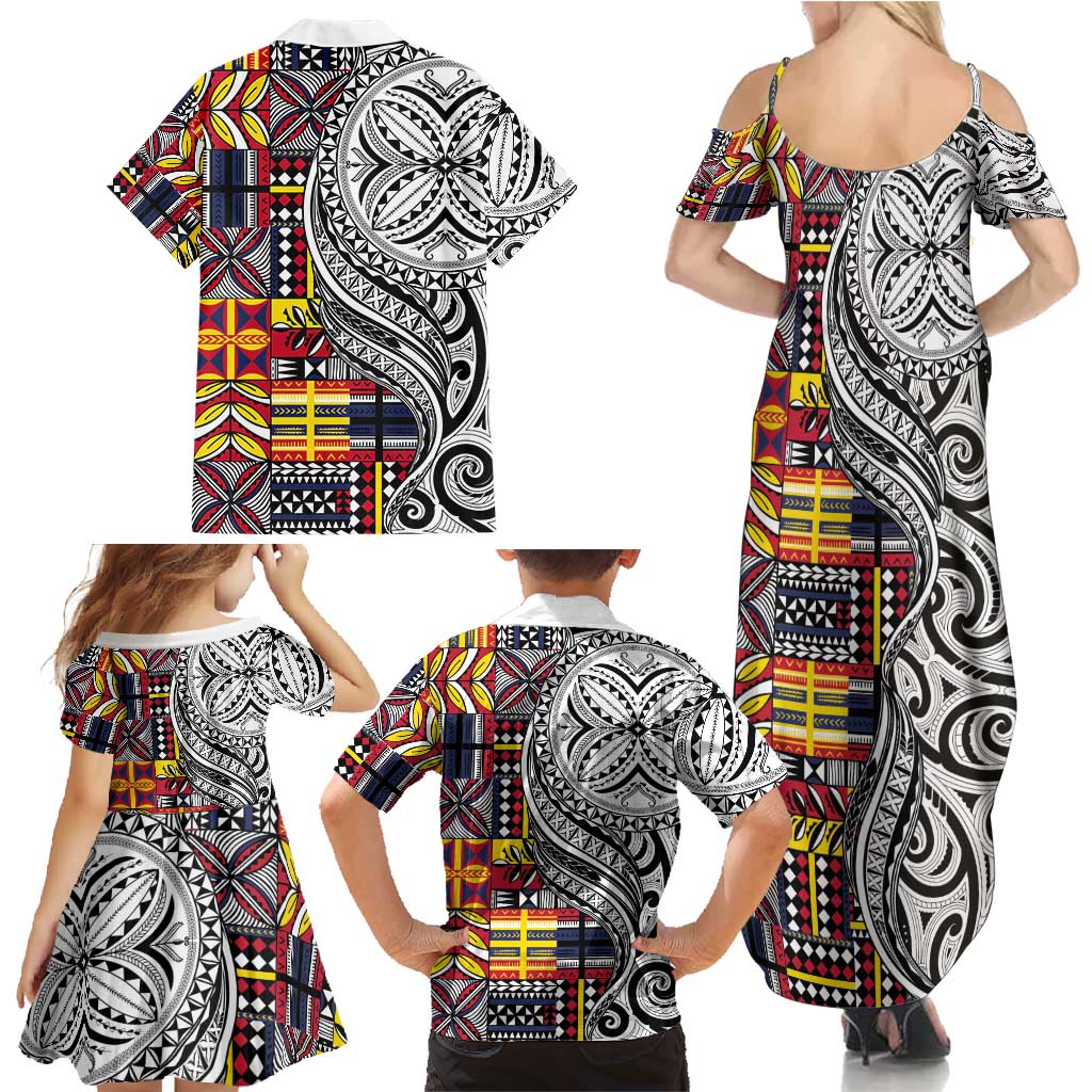 Niue Hiapo and Maori Decoration Tattoos Family Matching Summer Maxi Dress and Hawaiian Shirt LT03 - Polynesian Pride