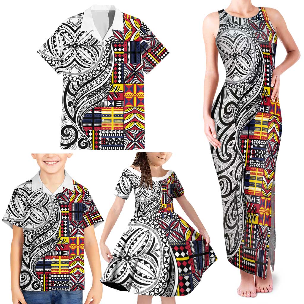 Niue Hiapo and Maori Decoration Tattoos Family Matching Tank Maxi Dress and Hawaiian Shirt LT03 - Polynesian Pride