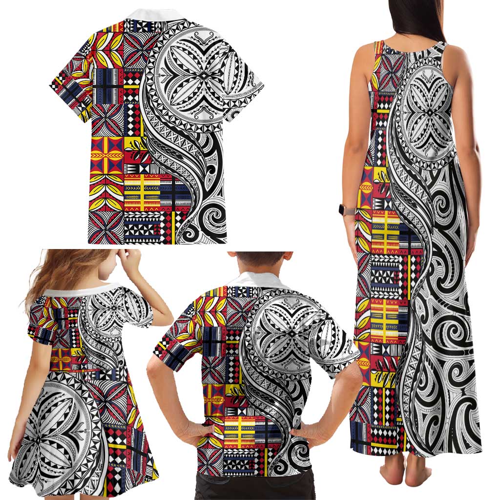 Niue Hiapo and Maori Decoration Tattoos Family Matching Tank Maxi Dress and Hawaiian Shirt LT03 - Polynesian Pride