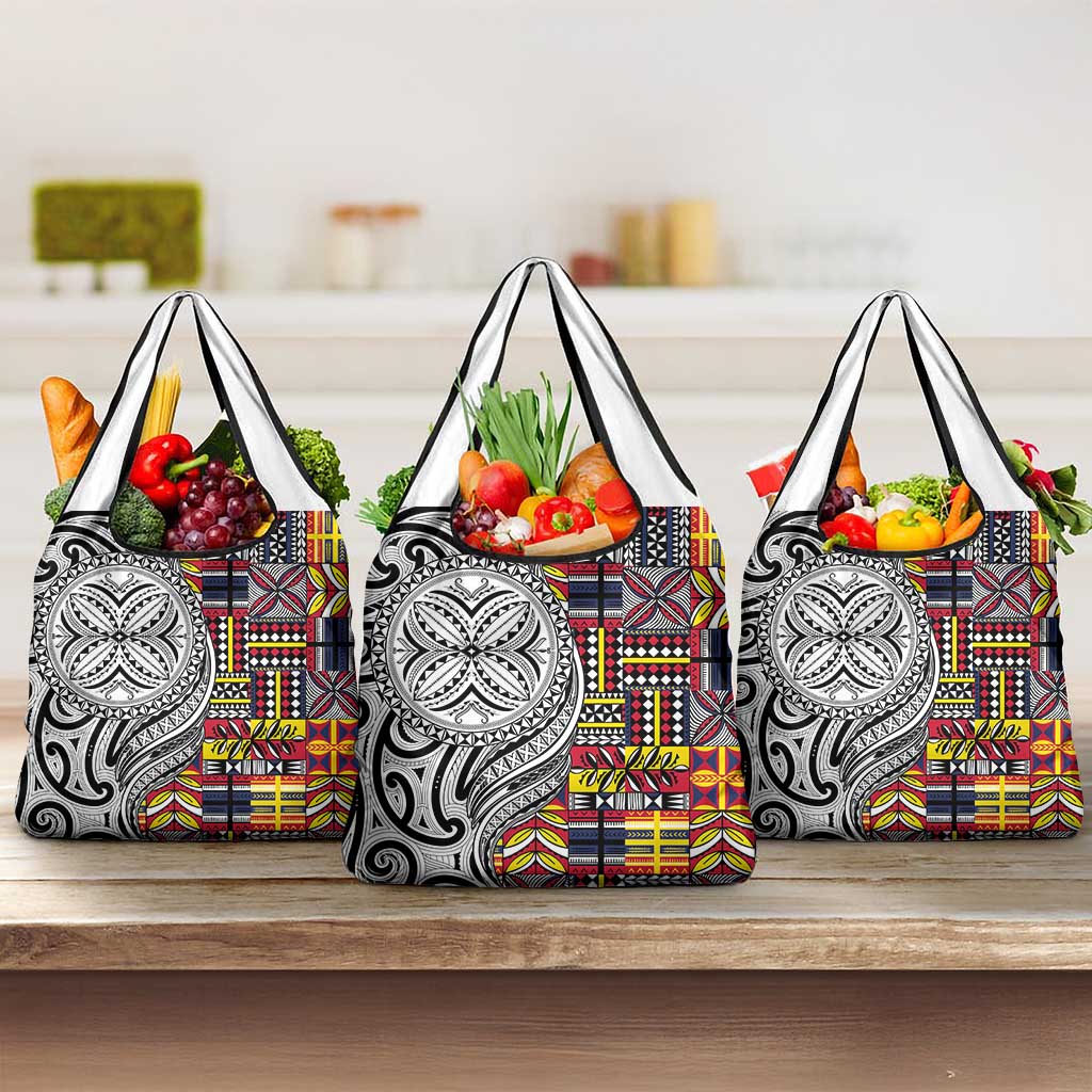 Niue Hiapo and Maori Decoration Tattoos Grocery Bag LT03 3-pack One Size White - Polynesian Pride