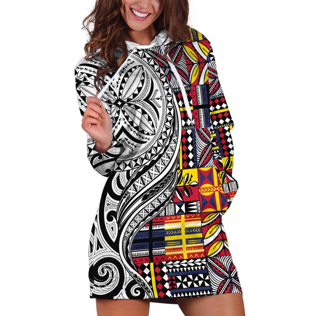 Niue Hiapo and Maori Decoration Tattoos Hoodie Dress - Polynesian Pride