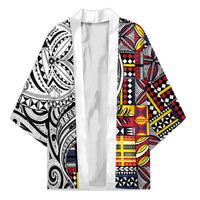 Niue Hiapo and Maori Decoration Tattoos Kimono LT03 Unisex White - Polynesian Pride