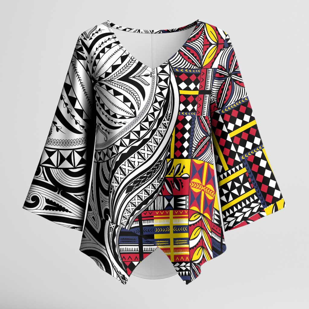 Niue Hiapo and Maori Decoration Tattoos Kimono Sleeve Blouse - Polynesian Pride