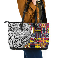 Niue Hiapo and Maori Decoration Tattoos Leather Tote Bag - Polynesian Pride