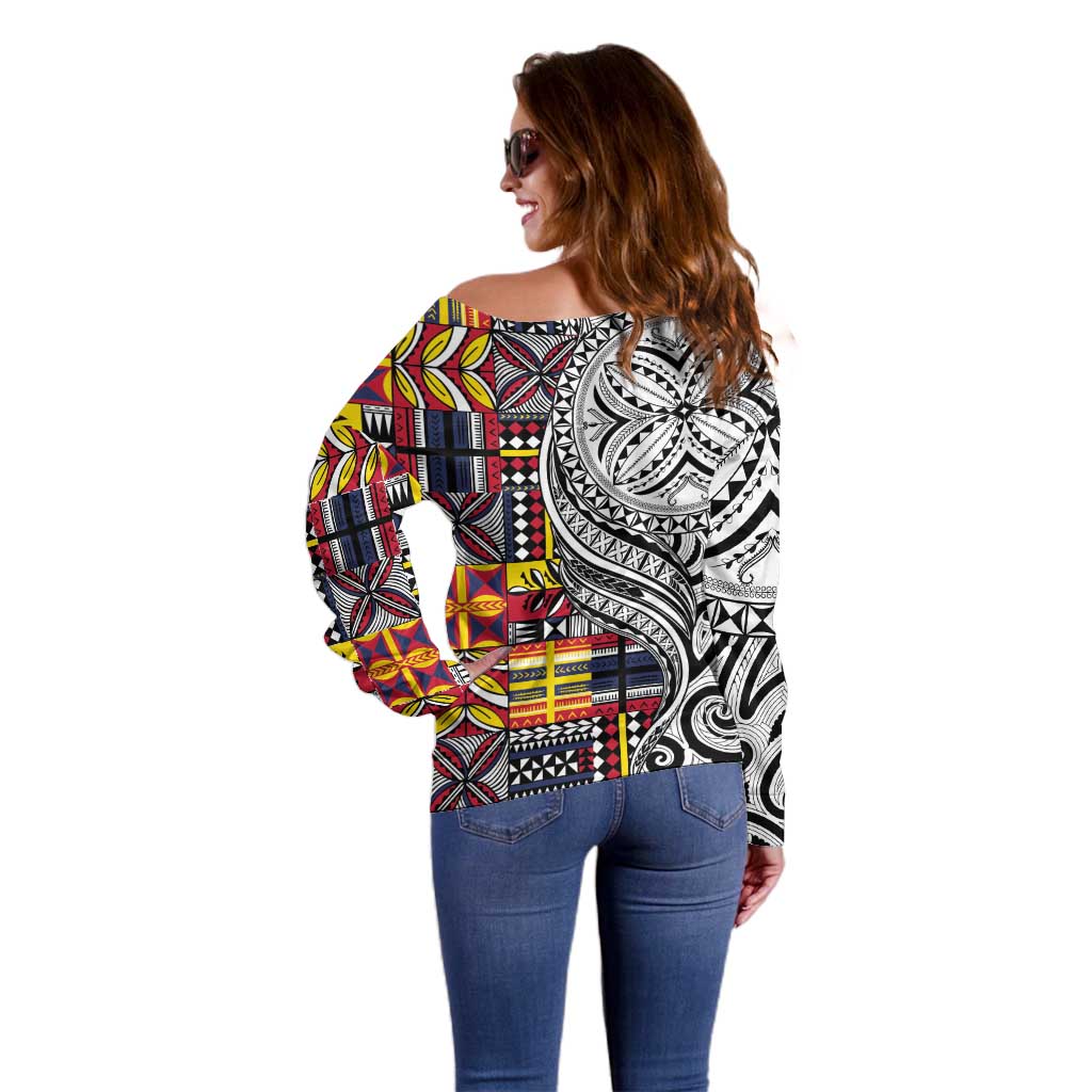 Niue Hiapo and Maori Decoration Tattoos Off Shoulder Sweater - Polynesian Pride