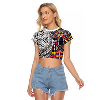 Niue Hiapo and Maori Decoration Tattoos Raglan Cropped T Shirt - Polynesian Pride