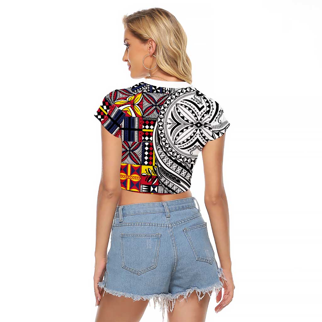 Niue Hiapo and Maori Decoration Tattoos Raglan Cropped T Shirt - Polynesian Pride