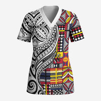 Niue Hiapo and Maori Decoration Tattoos Scrub Top - Polynesian Pride