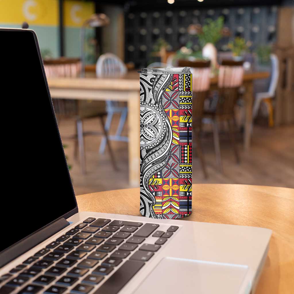 Niue Hiapo and Maori Decoration Tattoos Skinny Tumbler - Polynesian Pride