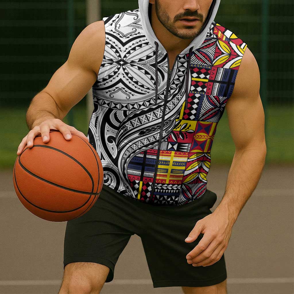 Niue Hiapo and Maori Decoration Tattoos Sleeveless Zip Hoodie - Polynesian Pride