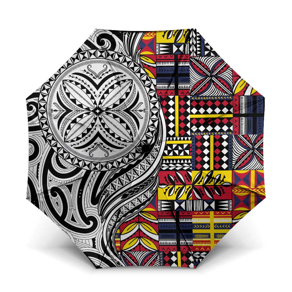 Niue Hiapo and Maori Decoration Tattoos Umbrella LT03 One Size Folded 11.42 inch Opened Diameter 37.4 inch White - Polynesian Pride