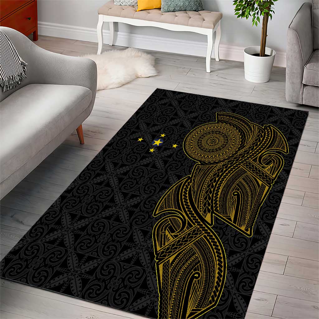Niue Polynesian Hiapo Tattoo Art Area Rug Half Style Black Gold Color - Polynesian Pride