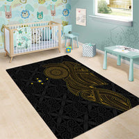 Niue Polynesian Hiapo Tattoo Art Area Rug Half Style Black Gold Color - Polynesian Pride