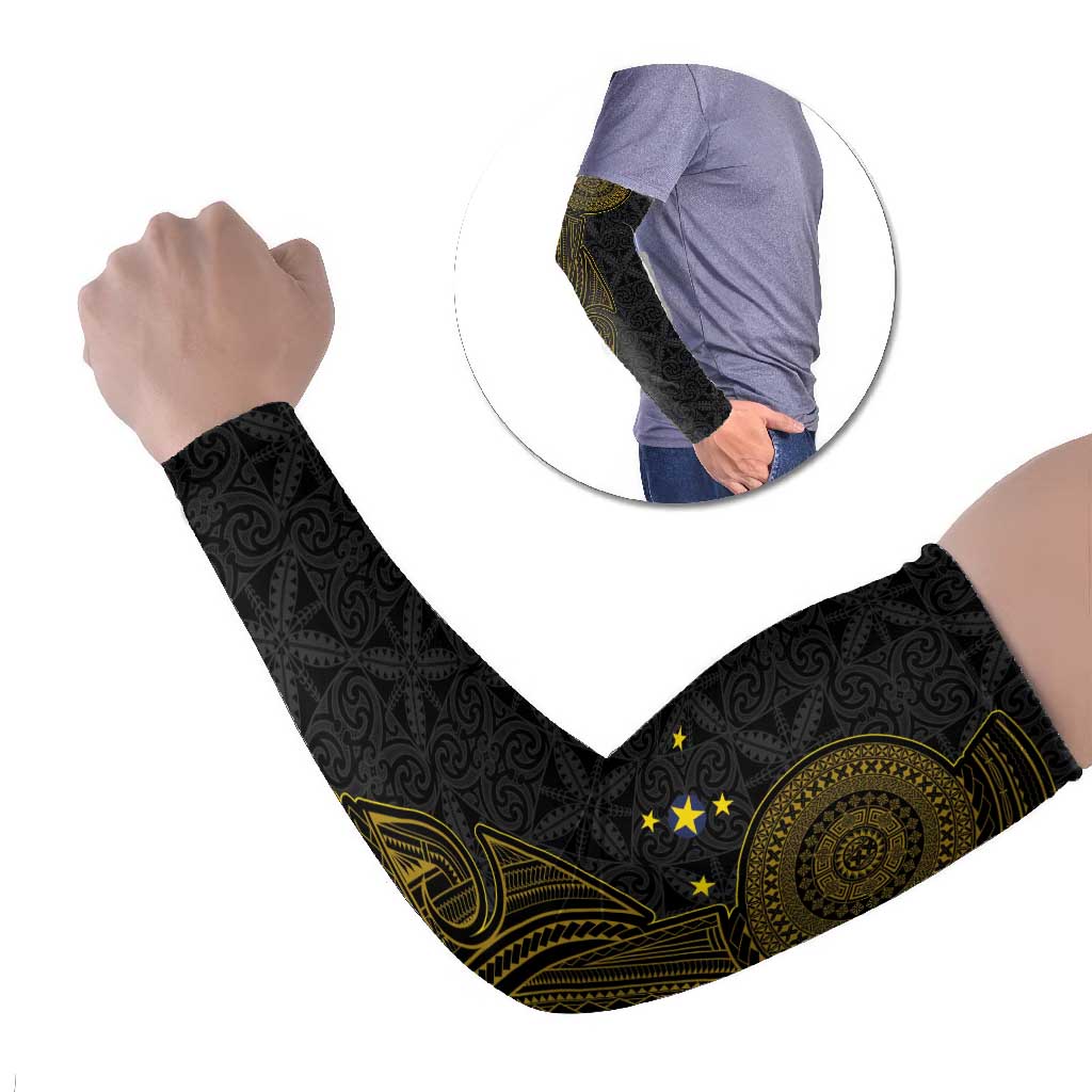 Niue Polynesian Hiapo Tattoo Art Arm Sleeves Half Style Black Gold Color - Polynesian Pride
