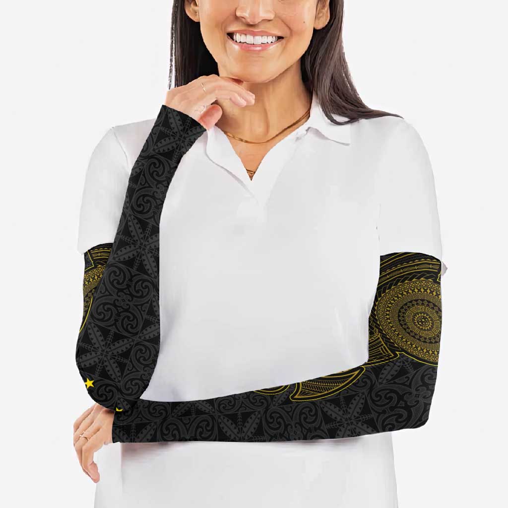 Niue Polynesian Hiapo Tattoo Art Arm Sleeves Half Style Black Gold Color - Polynesian Pride