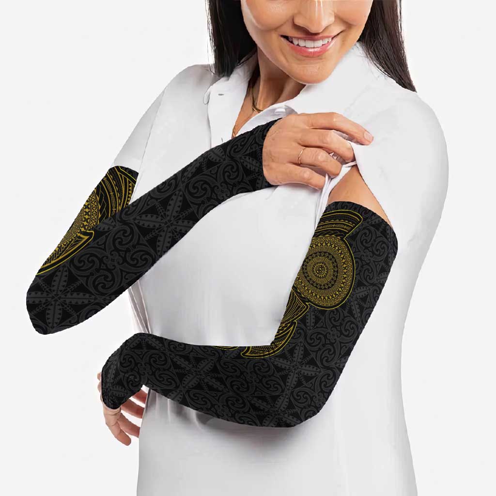 Niue Polynesian Hiapo Tattoo Art Arm Sleeves Half Style Black Gold Color - Polynesian Pride