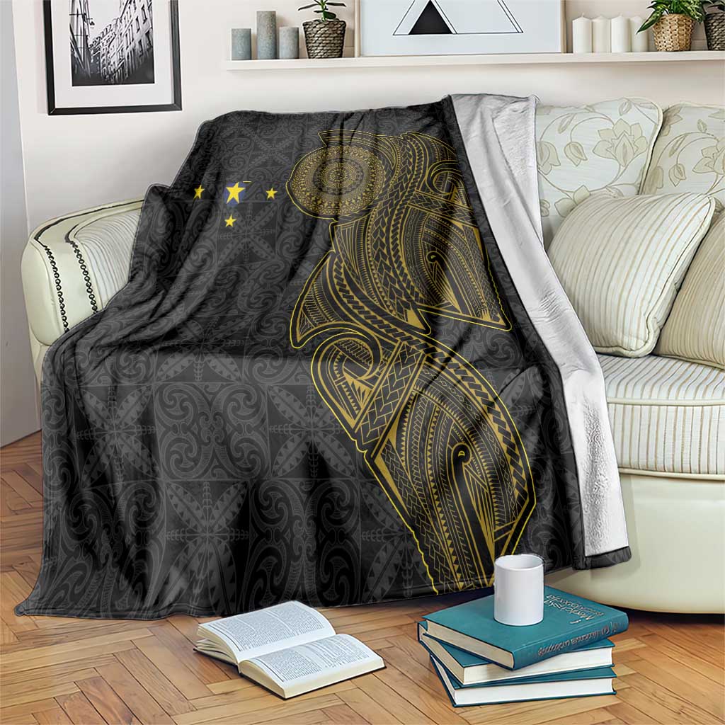 Niue Polynesian Hiapo Tattoo Art Blanket Half Style Black Gold Color - Polynesian Pride